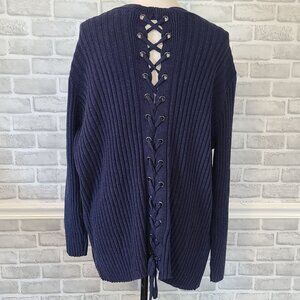 Lane Bryant Lace Up Back Open Front Cardigan Sweater Blue NEW Plus 26/28 Classic